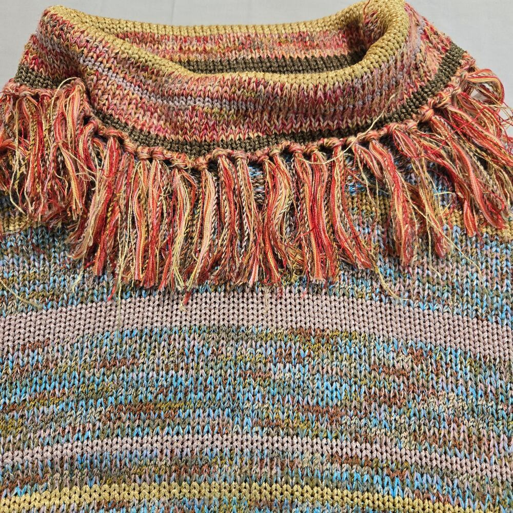 Vtg FIA Italia Women's Handloomed Cropped Sweater Fringe Neck Sz XL Cottagecore - Picture 2 of 8